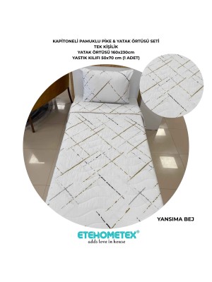 ETEHOMETEX Pamuklu Kapitoneli Yatak Örtüsü Seti TEK KİŞİLİK YANSIMA BEJ 8696474232106
